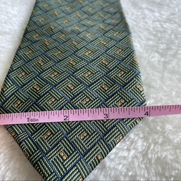 Nautica Green Blue and Gold Geometric Pattern Textured Silk Tie - Picture 10 of 10